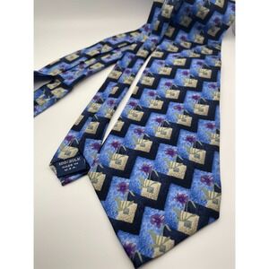 Cocktail Colors Mens 100 Silk Blue Floral Geometric Luxury Necktie Made in USA